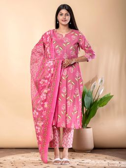 Readiprint - Women Straight Style Pink Kurta and Pant with Dupatta