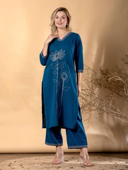 Readiprint - Women Straight Style Teal Kurta and Palazzo