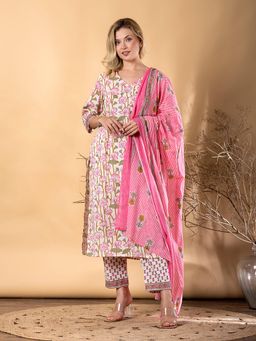 Readiprint - Women Pink Straight Kurta and Pant with Dupatta