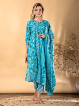 Readiprint - Women Blue Straight Kurta and Pant with Dupatta
