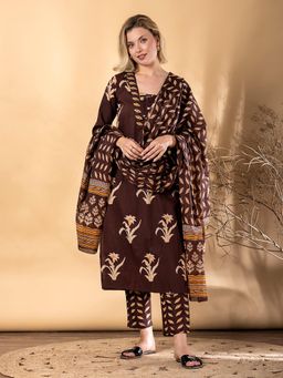 Readiprint - Women Brown Straight Kurta and Pant with Dupatta