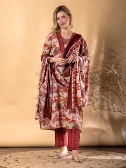 Readiprint - Women Maroon Straight Kurta and Pant with Dupatta