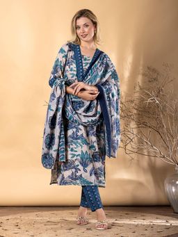 Readiprint - Women Blue Straight Kurta and Pant with Dupatta