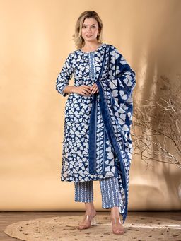 Readiprint - Women Blue Straight Kurta and Pant with Dupatta
