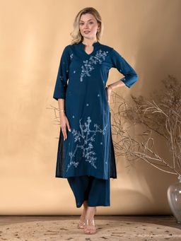 Readiprint - Women Straight Teal Kurta with Palazzo