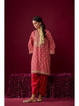 Sheetal Batra - Jiana - Deep Red Short Embroidered Yoke Bandhani Printed Kurta And Salwar