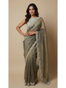 Dress & Dazzle - Olive Tissue Saree - Free Size with Unstitched