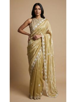 Dress & Dazzle - Lime Green Tissue Saree - Free Size with Unstitched