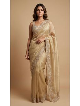 Dress & Dazzle - Gold Tissue Saree - Free Size with Unstitched