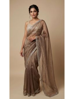 Dress & Dazzle - Brown Sequin Saree - Free Size with Unstitched
