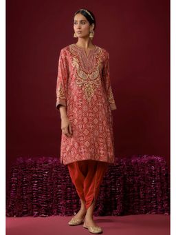 Sheetal Batra - Rihana - Deep Red Embroidered Yoke Bandhani Printed Kurta And Dhoti Pant