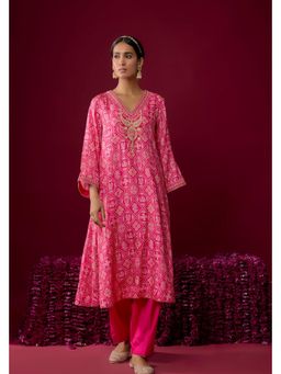 Sheetal Batra - Safiya - Hot pink Long Embroidered Yoke Bandhani Printed Kurta And Salwar