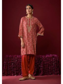 Sheetal Batra - Sarah - Deep Red Embroidered Yoke Bandhani Printed Kurta And Salwar
