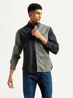 Levi's - Mens Colorblock Charcoal-Grey Spread Collar Shirt