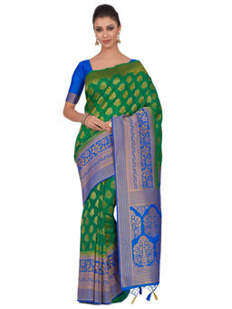 Mimosa - Silk Green Saree With Blouse Piece
