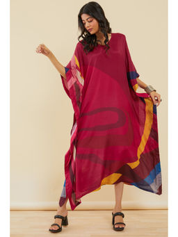 Soch - Women Maroon Abstract Print Viscose Kaftan