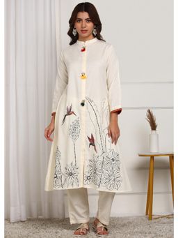 Gahan - White Tassel Accents Embroidered A-Line Kurta and Pant