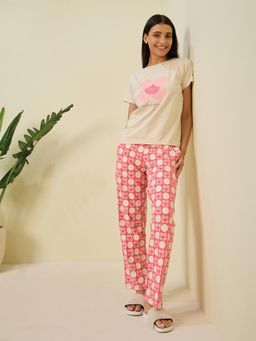 Sweet Dreams - Women Floral Pyjama Set - Beige
