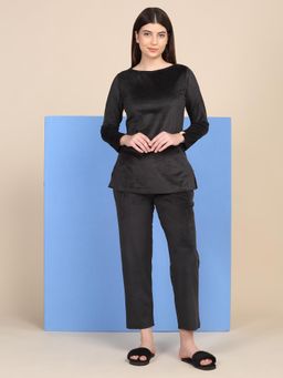 Sweet Dreams - Women Solid Pyjama Set - Black