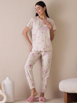 Sweet Dreams - Women Printed Jogger Set - Beige