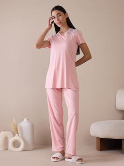 Sweet Dreams - Women Solid Pyjama Set - Red