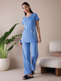 Sweet Dreams - Women Printed Pyjama Set - Blue