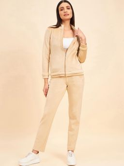 Sweet Dreams - Women Solid Tracksuit - Beige
