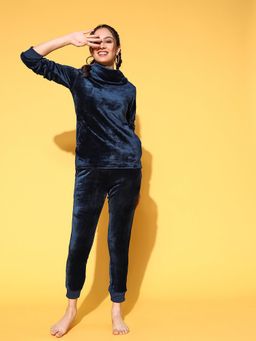 Sweet Dreams - Women Solid Tracksuit - Navy Blue