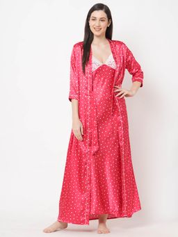 Sweet Dreams - Women Printed Robe with Inner - Red