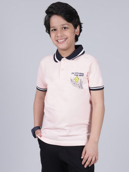 Cantabil - Boys Peach Printed Half Sleeves Casual Polo T-Shirt