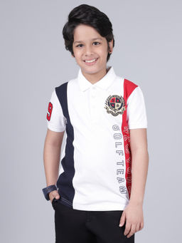 Cantabil - Boys White Colorblock Half Sleeves Casual Polo T-Shirt