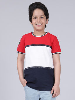 Cantabil - Boys Multi-Color Colorblock Round Neck Half Sleeves Casual T-Shirt