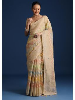 KALKI FASHION - Gold Handloom Tissue Chanderi Rangkart Zardosi Work Saree with Unstitched Blouse
