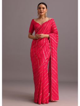 KALKI FASHION - Pink Dola Silk Woven Leheriya Gotta Patti Border Saree with Unstiched Blouse