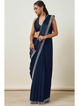 Soch - Womens Teal Tissue Stone Work Saree with Unstitched Blouse