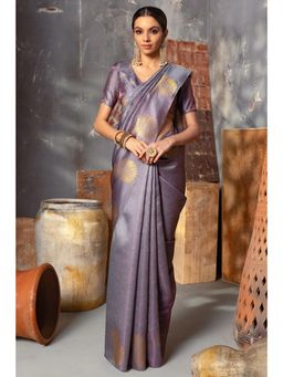Soch - Womens Purple Tussar Woven Design Tassels Saree with Unstitched Blouse
