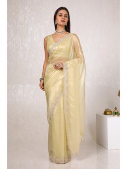 Soch - Womens Gold Tissue Sequins Work Saree with Unstitched Blouse