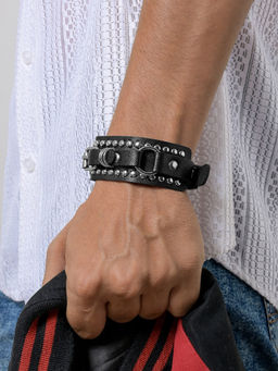 Joker and Witch - Joker & Witch Circle Of Life Mens Silver Black Leather Bracelet