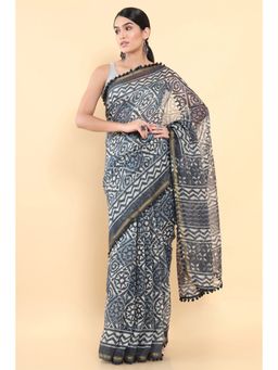Soch - Women Grey Cotton Printed Saree with Unstitched Blouse