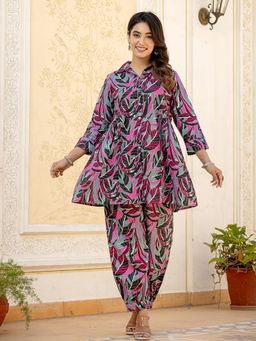 Yufta - Multi Leaf Print Cotton Co-Ord (Set of 2)