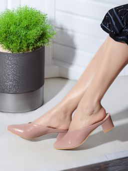 Iconics - Peach Slip On Block Women Mule Heels