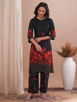 FASHOR - Abstract Floral Printed Straight Fit Kurta with Pant (Set of 2)