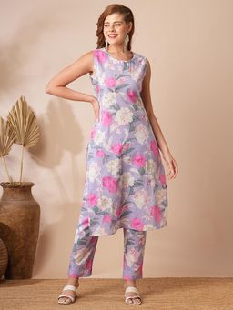 FASHOR - Abstract Floral Printed Straight Fit Kurta with Pant (Set of 2)