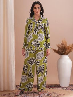 FASHOR - Abstract Floral Printed Straight Fit Co-Ord (Set of 2)