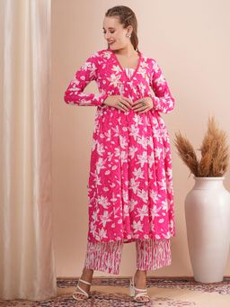 FASHOR - Floral Printed A-Line Pleated Kurta with Palazzo (Set of 2)