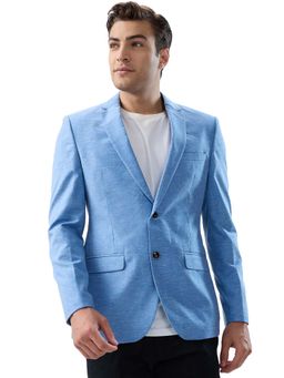 Park Avenue - Super Slim Fit Solid Medium Blue Coats and Blazers