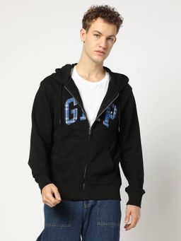 GAP - Men Black Solid Front Pocket Hoodie