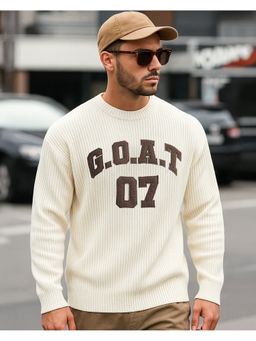 Bewakoof - Men Gardenia Typography Oversized Sweater