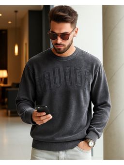 Bewakoof - Men Black Oversized Acid Wash Sweater