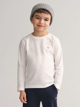 GANT - Boys White Solid Regular Fit Shield T-Shirt